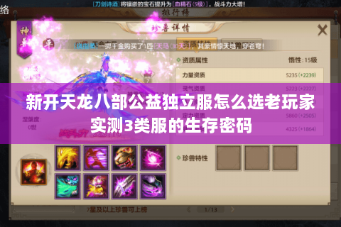 新开天龙八部公益独立服怎么选老玩家实测3类服的生存密码 新开天龙八部公益独立服怎么选老玩家实测3类服的生存密码