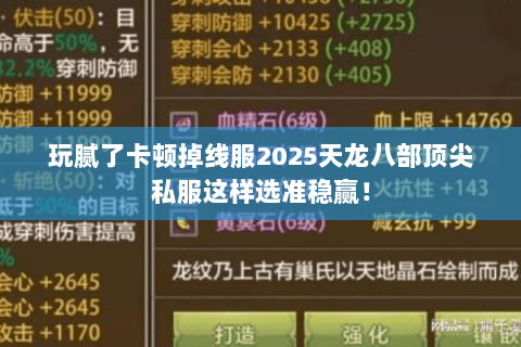 玩腻了卡顿掉线服2025天龙八部顶尖私服这样选准稳赢! 玩腻了卡顿掉线服2025天龙八部顶尖私服这样选准稳赢!