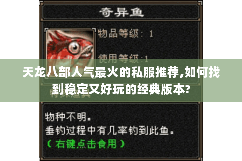 天龙八部人气最火的私服推荐,如何找到稳定又好玩的经典版本?