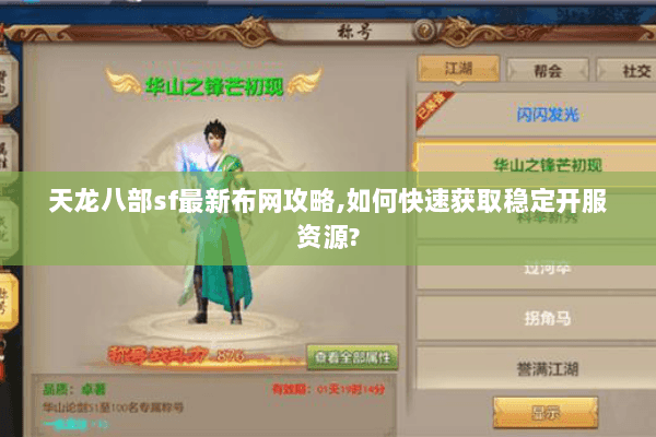 天龙八部sf最新布网攻略,如何快速获取稳定开服资源?