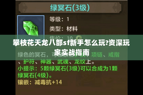 攀枝花天龙八部sf新手怎么玩?资深玩家实战指南