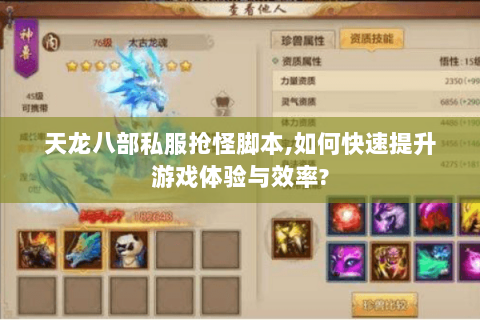 天龙八部私服抢怪脚本,如何快速提升游戏体验与效率?