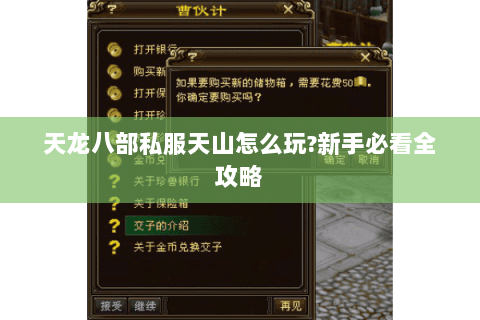 天龙八部私服天山怎么玩?新手必看全攻略