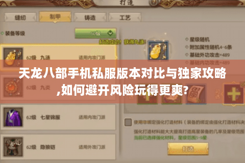 天龙八部手机私服版本对比与独家攻略,如何避开风险玩得更爽?