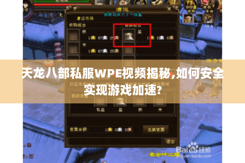 天龙八部私服WPE视频揭秘,如何安全实现游戏加速?