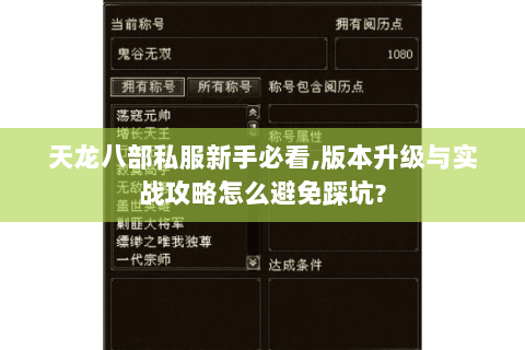 天龙八部私服新手必看,版本升级与实战攻略怎么避免踩坑?