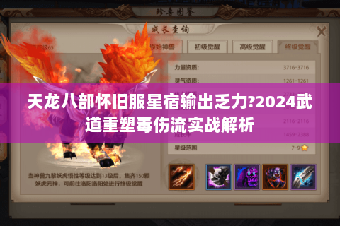 天龙八部怀旧服星宿输出乏力?2024武道重塑毒伤流实战解析